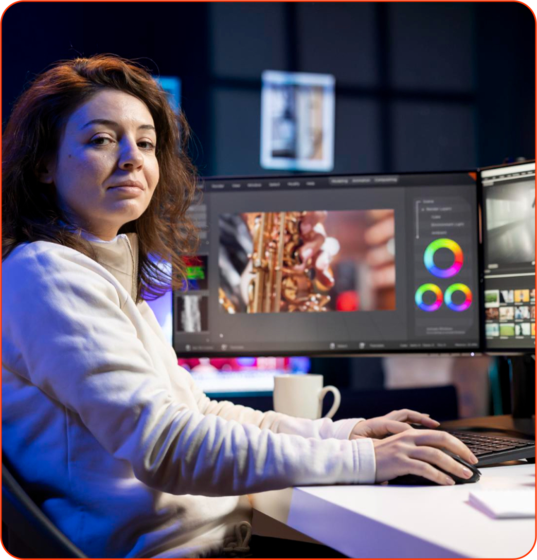 Editor working on post-production and color grading